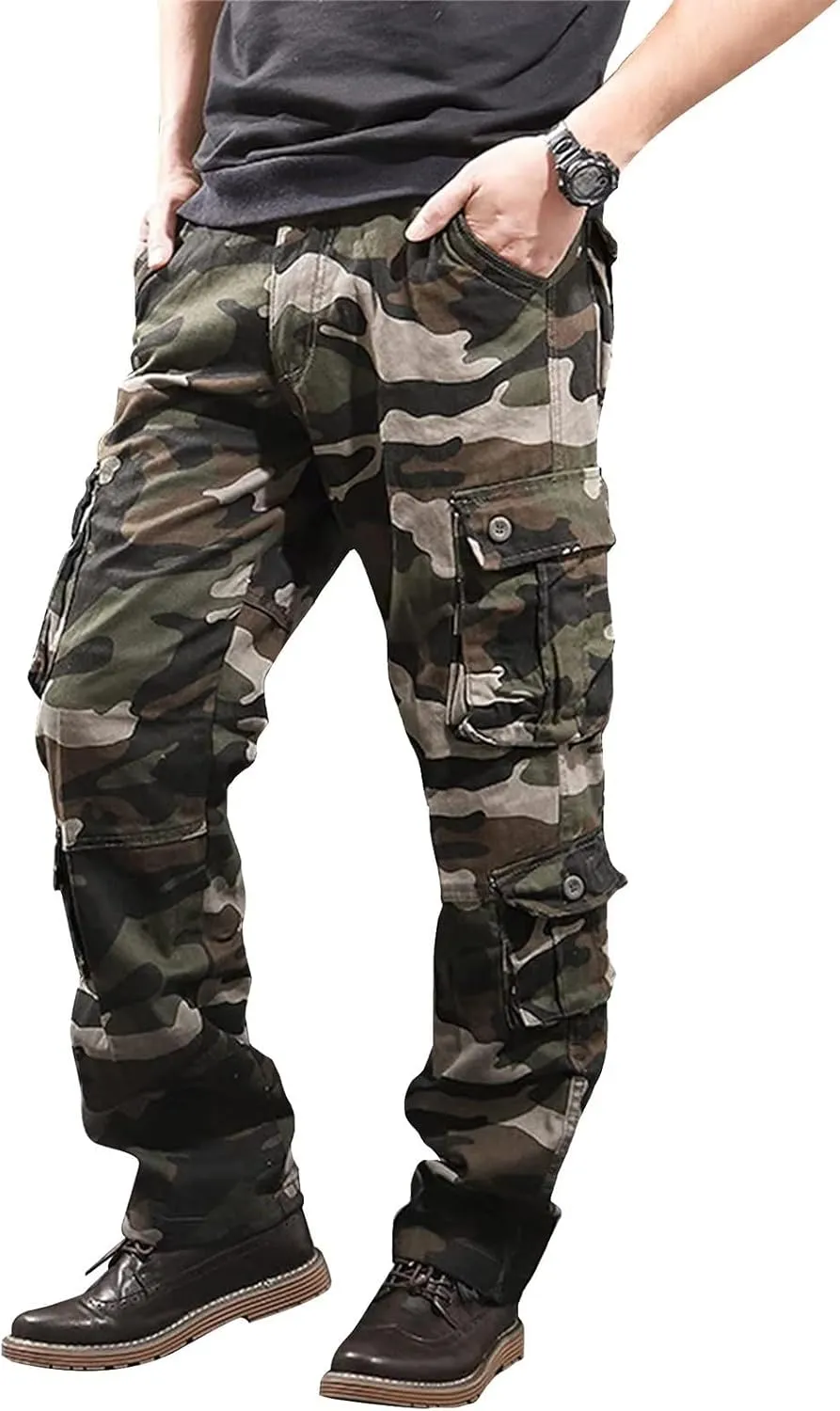 BAYAMO Mens Cargo Pants Camo Military Fatigue Pant Camouflage Hunting Combat Work Casual Pants Multi Pocket