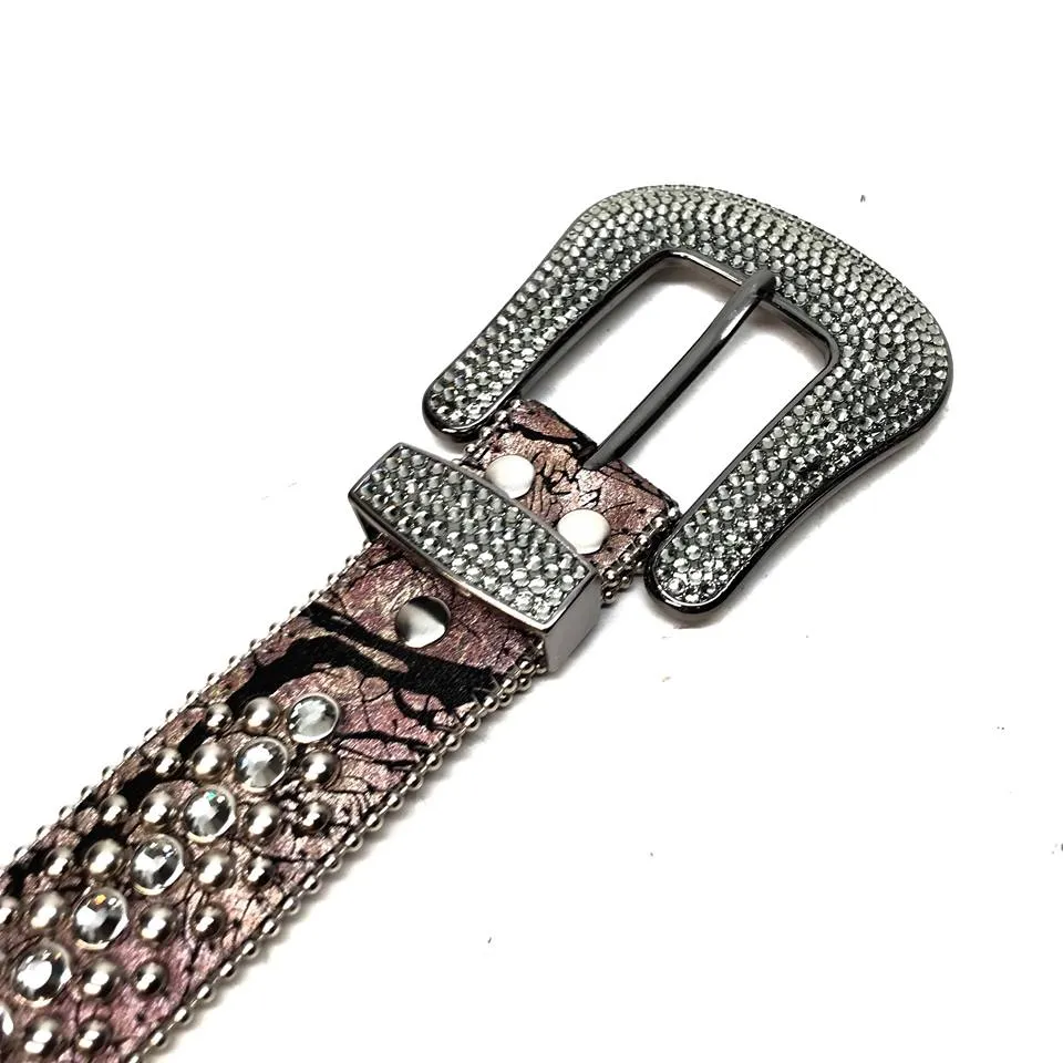 b.b. Simon Gray Crackle Leather Fully Loaded  Crystal Belt