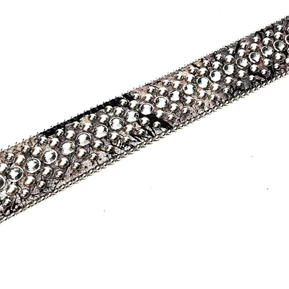 b.b. Simon Gray Crackle Leather Fully Loaded  Crystal Belt