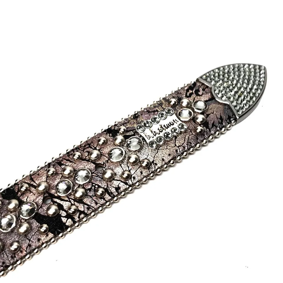 b.b. Simon Gray Crackle Leather Fully Loaded  Crystal Belt