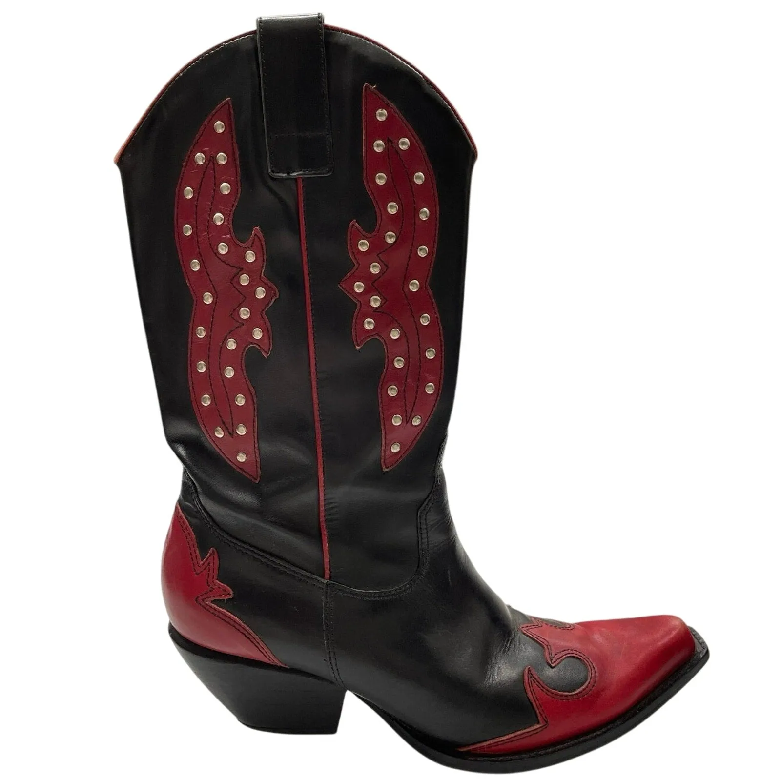 BCBGIRL Western Rodeo Boots 6.5 Black Red Studded Design