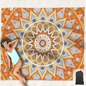 Beach Blanket Waterproof Sandproof Oversized 95”x 80”,Sand Free Beach Mat with Corner Pockets,Portable Mesh Bag for Beach Festival,Picnic,Travel and Outdoor Camping (Orangegrey)