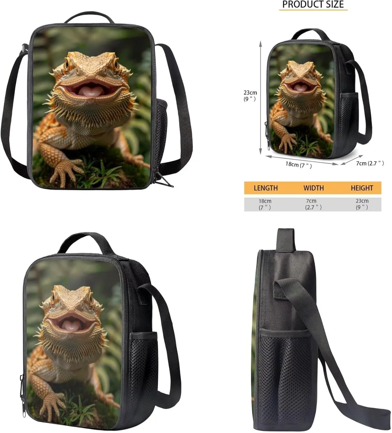 Bearded Dragon Backpack and Lunch Box Set Boys Girls School Backpack Daypack Shoulder Bags Travel Bag Middle-School Elementary Bookbags Convenient Comfortable Pack
