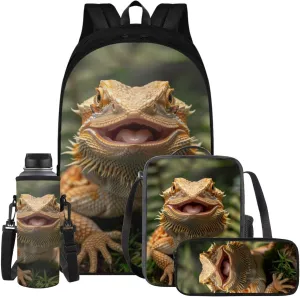 Bearded Dragon Backpack and Lunch Box Set Boys Girls School Backpack Daypack Shoulder Bags Travel Bag Middle-School Elementary Bookbags Convenient Comfortable Pack