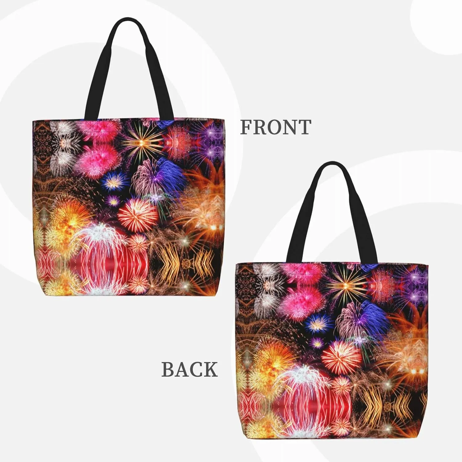 Beautiful Fireworks Print Tote Bags Reusable Grocery Bag Shoulde Bag Handbag For Office Shopping Travel Women