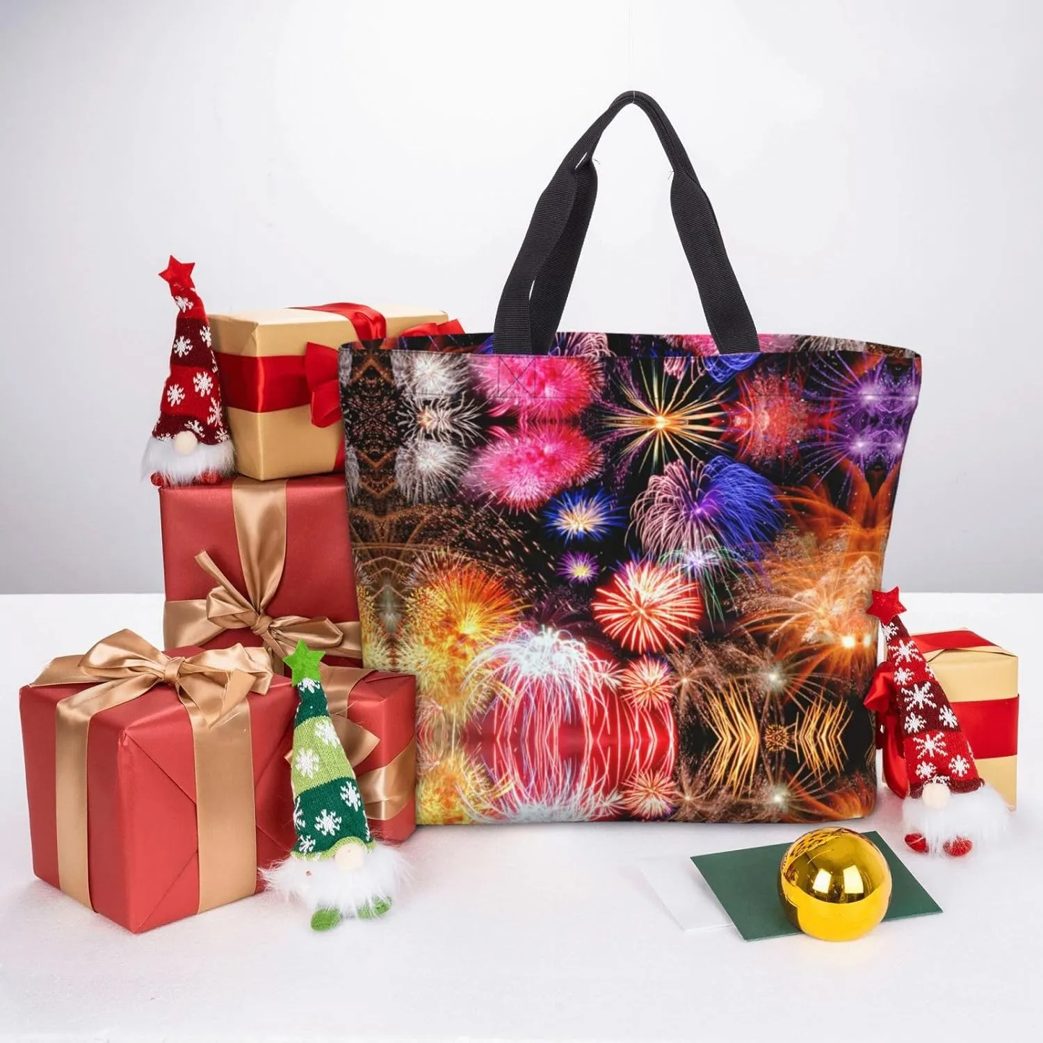 Beautiful Fireworks Print Tote Bags Reusable Grocery Bag Shoulde Bag Handbag For Office Shopping Travel Women