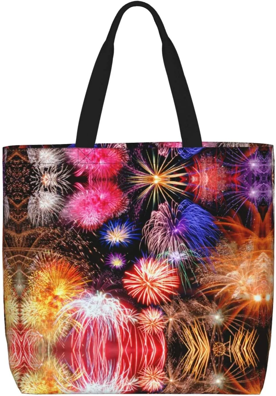 Beautiful Fireworks Print Tote Bags Reusable Grocery Bag Shoulde Bag Handbag For Office Shopping Travel Women