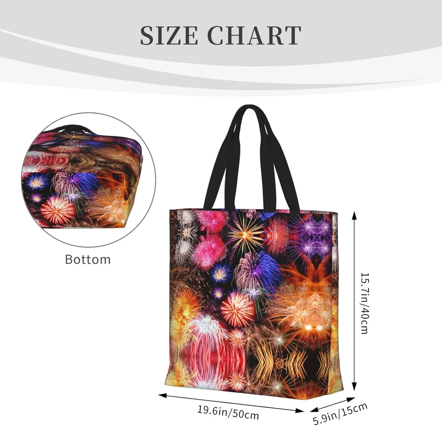 Beautiful Fireworks Print Tote Bags Reusable Grocery Bag Shoulde Bag Handbag For Office Shopping Travel Women