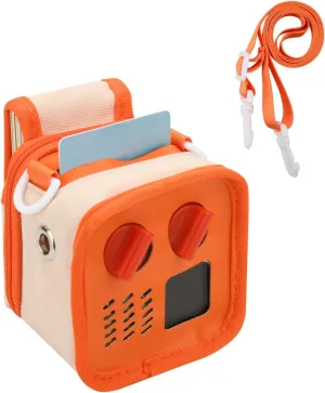 Beautyflier Travel Carrying Case Sleeve Compatible with Yoto Mini (2024 Edition), Audio Music Player Pouch Carrier with Shoulder Strap, Back Pocket for Cards, Accessories, Bag Only (Orange & Beige)