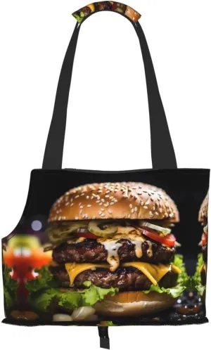 Beef Burger Printed pet Shoulder Bag, Suitable for Small Dogs and Cats, Shopping and Travel Dual-Purpose Bag