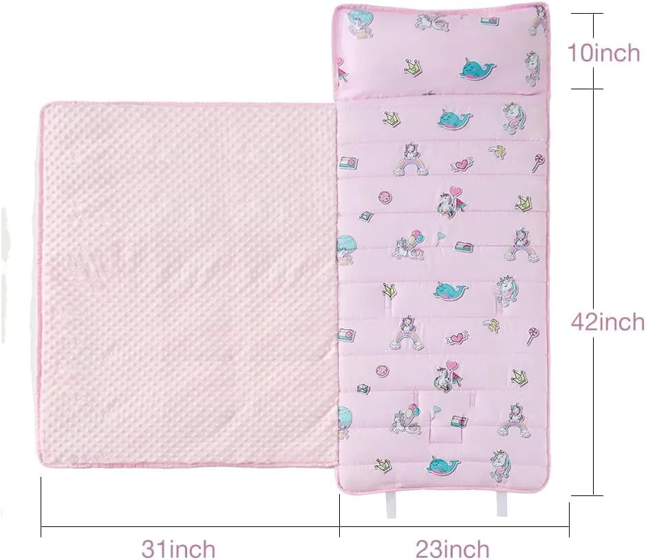 beeweed Toddler Nap Mat, Rollup Design Kid Sleeping Mat with Removable Pillow & Minky Blanket, Toddler Sleeping Bag for Daycare Preschool Travel Camping