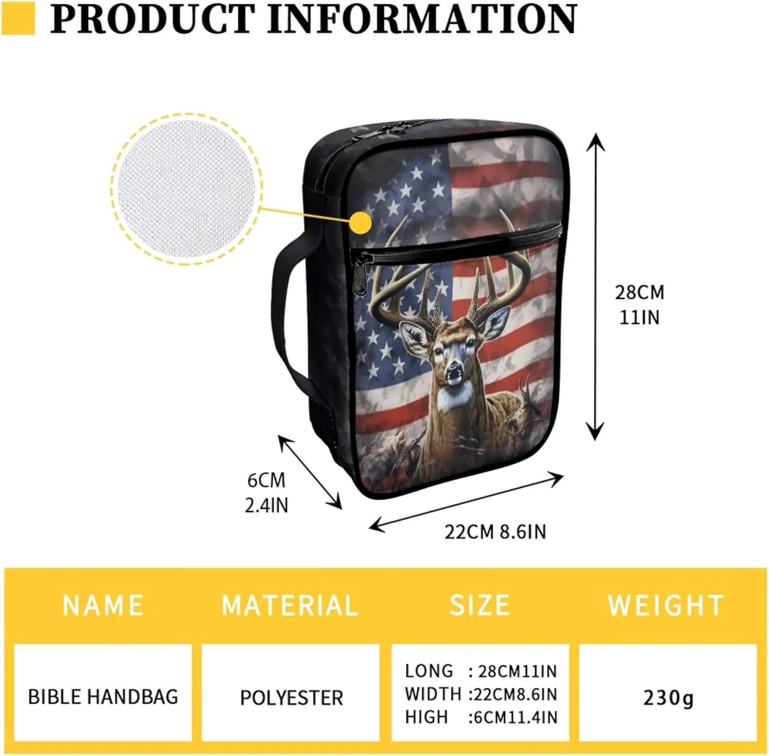 Belidome Hunting Camo Bible Cover Deer American Flag for Men Boys Women Girls Bible Case with Zipper Pockets Handle Pen Storage Book Journaling Protector Bible Tote Bag Patriotic Fourth of July Gifts
