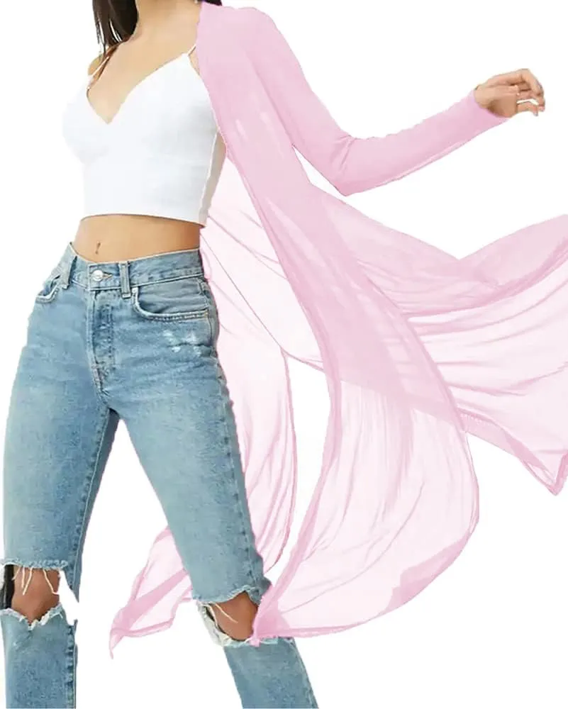 BelleLovin Womens Sexy Sheer Long Sleeve Cardigan See Through Mesh Cover Up