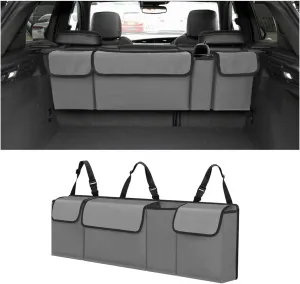 BELOMI Car Trunk Organizer, Auto Waterproof Sturdy Backseat Hanging Large Storage Collapsible Cargo Bag with Anti-Slip Adjustable Strip&4 Pockets, Vehicle Interior Accessories for Man Woman (Gray)
