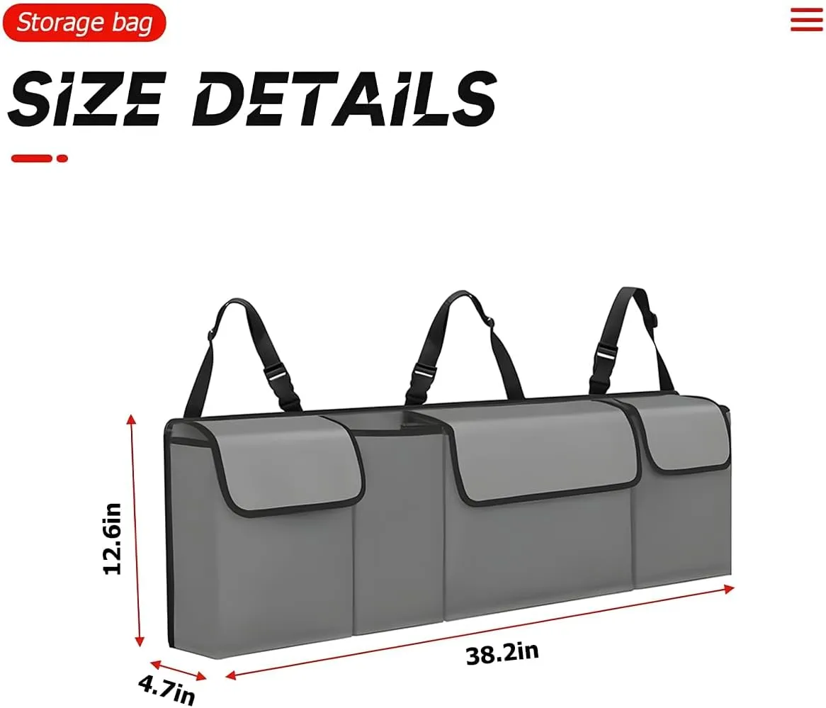 BELOMI Car Trunk Organizer, Auto Waterproof Sturdy Backseat Hanging Large Storage Collapsible Cargo Bag with Anti-Slip Adjustable Strip&4 Pockets, Vehicle Interior Accessories for Man Woman (Gray)