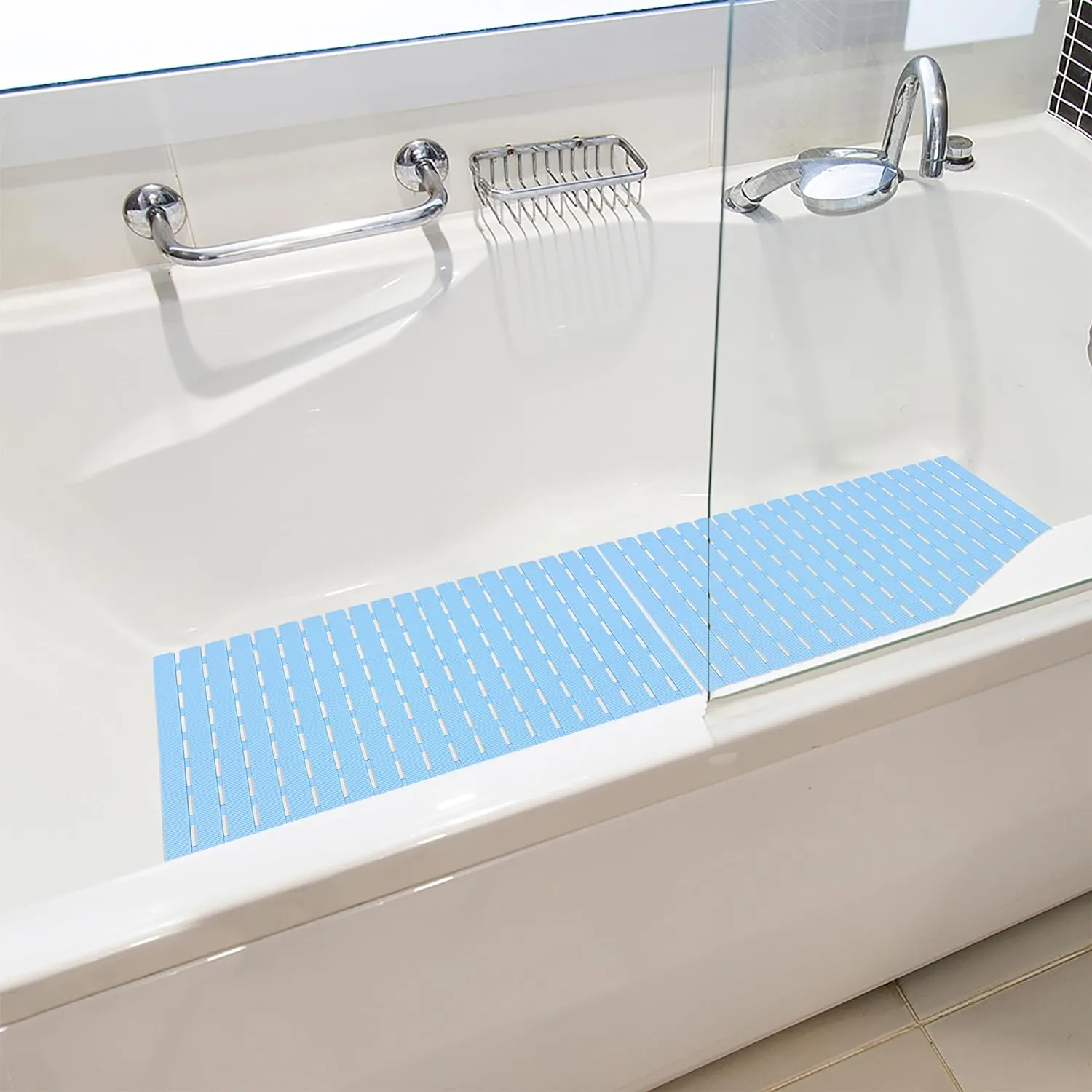 BEMISO Shower Mat Non Slip Bathtub Mat with Suction Cups and Drain Holes 27.5 x15.7 Inch Bath Mat for Tub & Shower.Easy Dry,Easy to Cut,Eco-Friendly