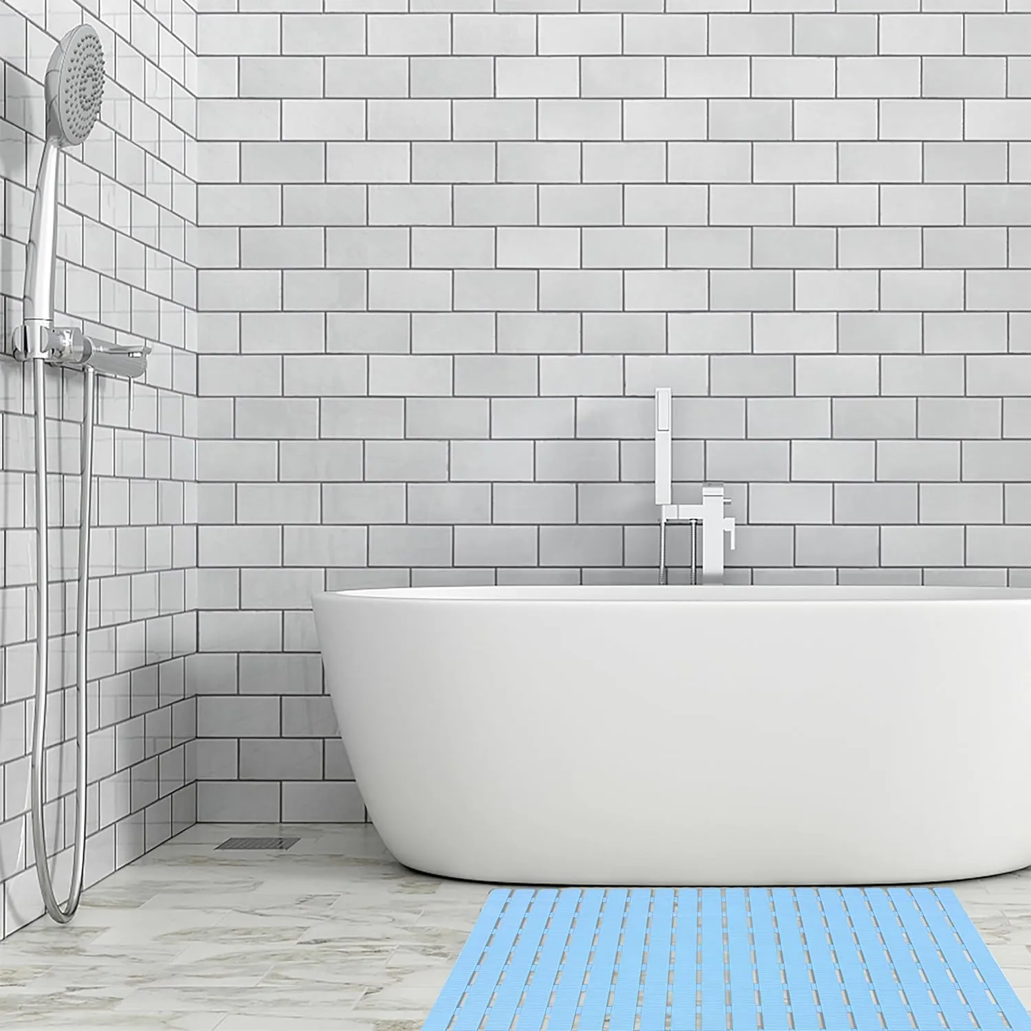 BEMISO Shower Mat Non Slip Bathtub Mat with Suction Cups and Drain Holes 27.5 x15.7 Inch Bath Mat for Tub & Shower.Easy Dry,Easy to Cut,Eco-Friendly