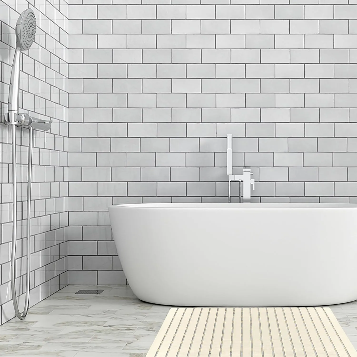 BEMISO Shower Mat Non Slip Bathtub Mat with Suction Cups and Drain Holes 27.5 x15.7 Inch Bath Mat for Tub & Shower.Easy Dry,Easy to Cut,Eco-Friendly