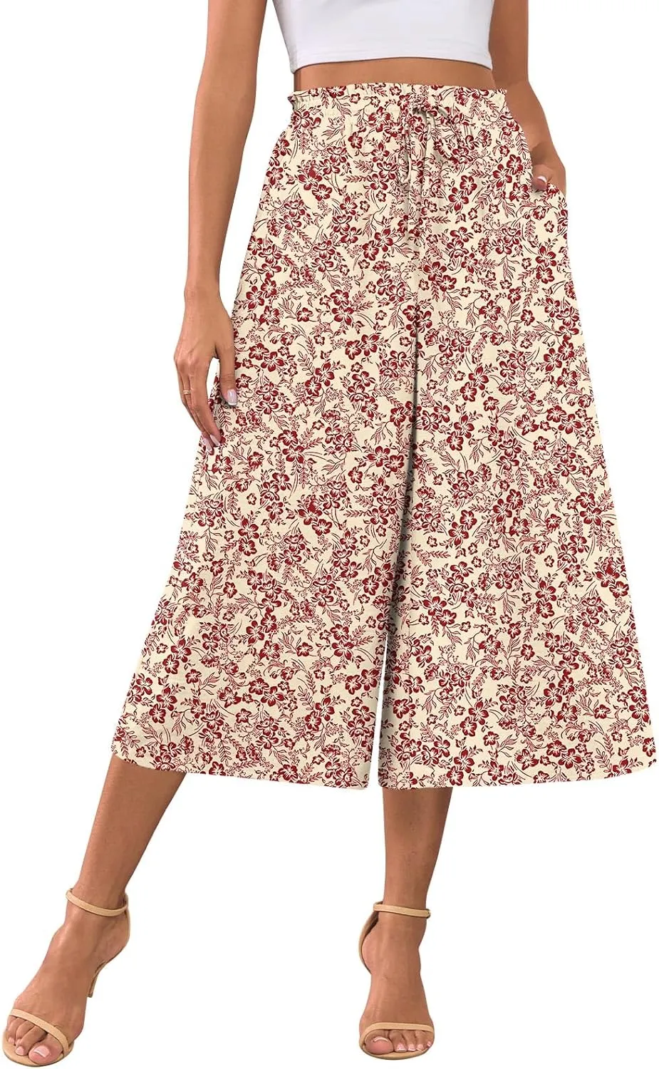 Bestbee Womens Capri Palazzo Pants Dressy Casual Wide Leg Pants Business Slacks with Pockets