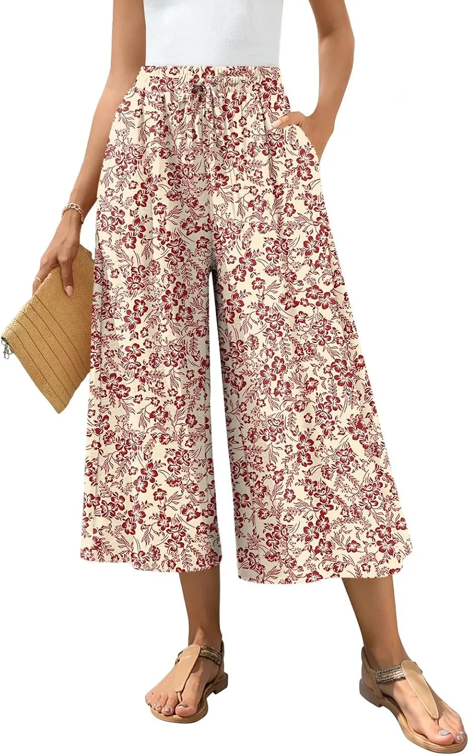 Bestbee Womens Capri Palazzo Pants Dressy Casual Wide Leg Pants Business Slacks with Pockets