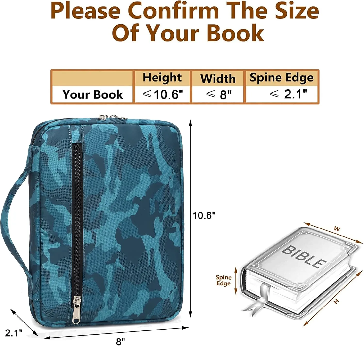 Bible Cover for Boys Kids Scripture Carrying Case with Handle Pockets Childrens Toddler LDS Handbook Holy Book Protector Pouch Teens Church Bag Hope Journaling Storage Organizer Camo Blue