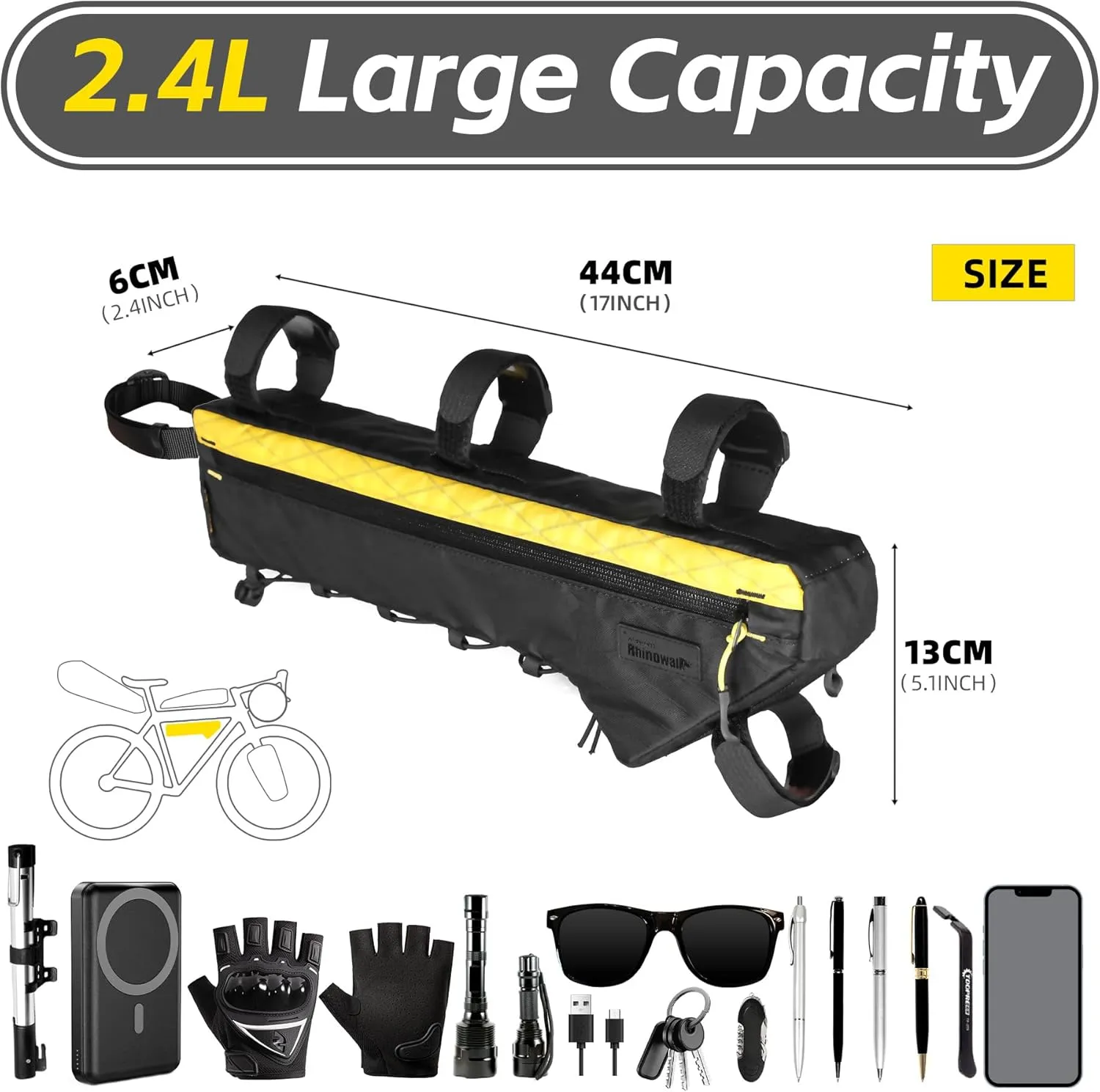 Bicycle Frame Bag Bike Triangle Bag Waterproof Bike Bag 2.4L with Dual Side Mesh Pockets for MTB Road Bike Cycling Commuting and Outdoor Adventures