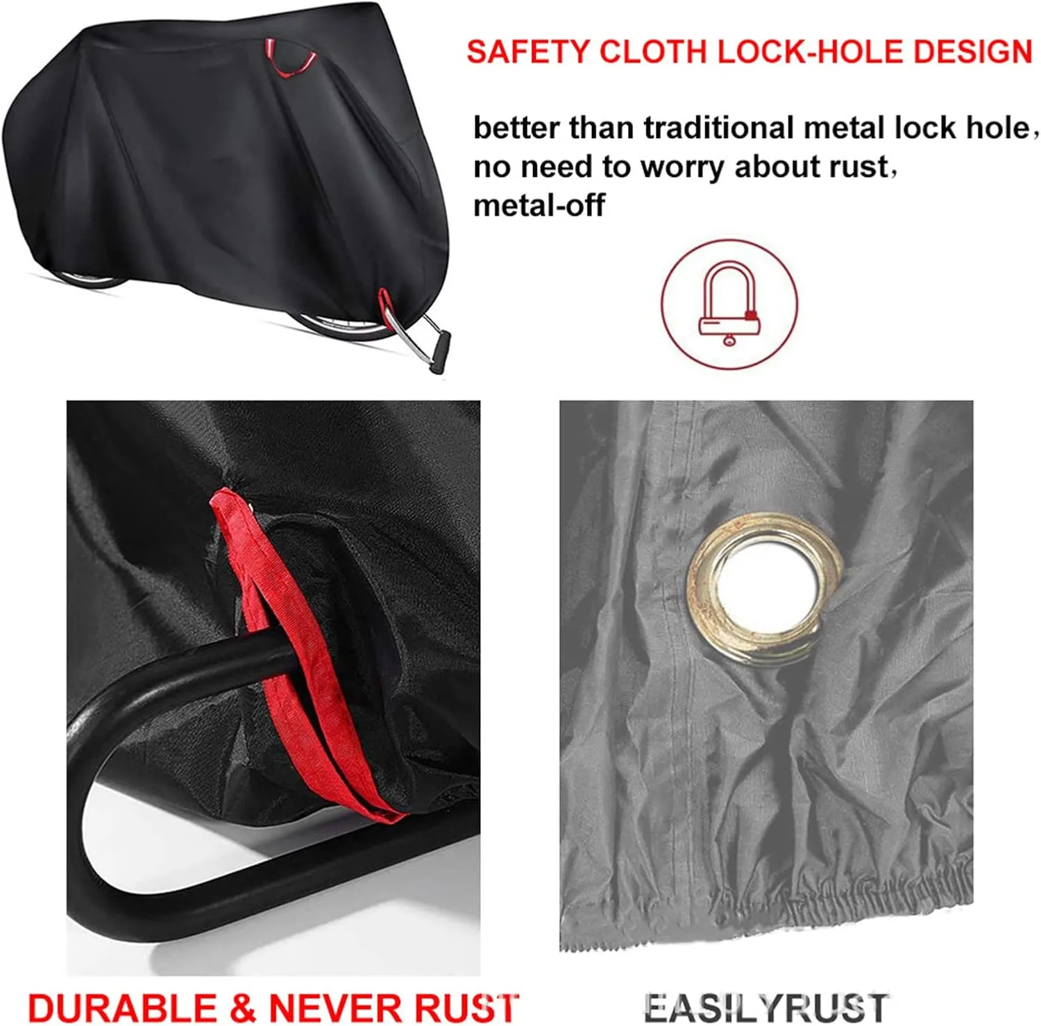 Bike Cover for Outside Storage, 210D Outdoor Waterproof Bicycle Covers Rain Sun UV Dust Proof with Lock Hole, Ideal for Mountain Road Electric Bike,Black,190X65X98cm