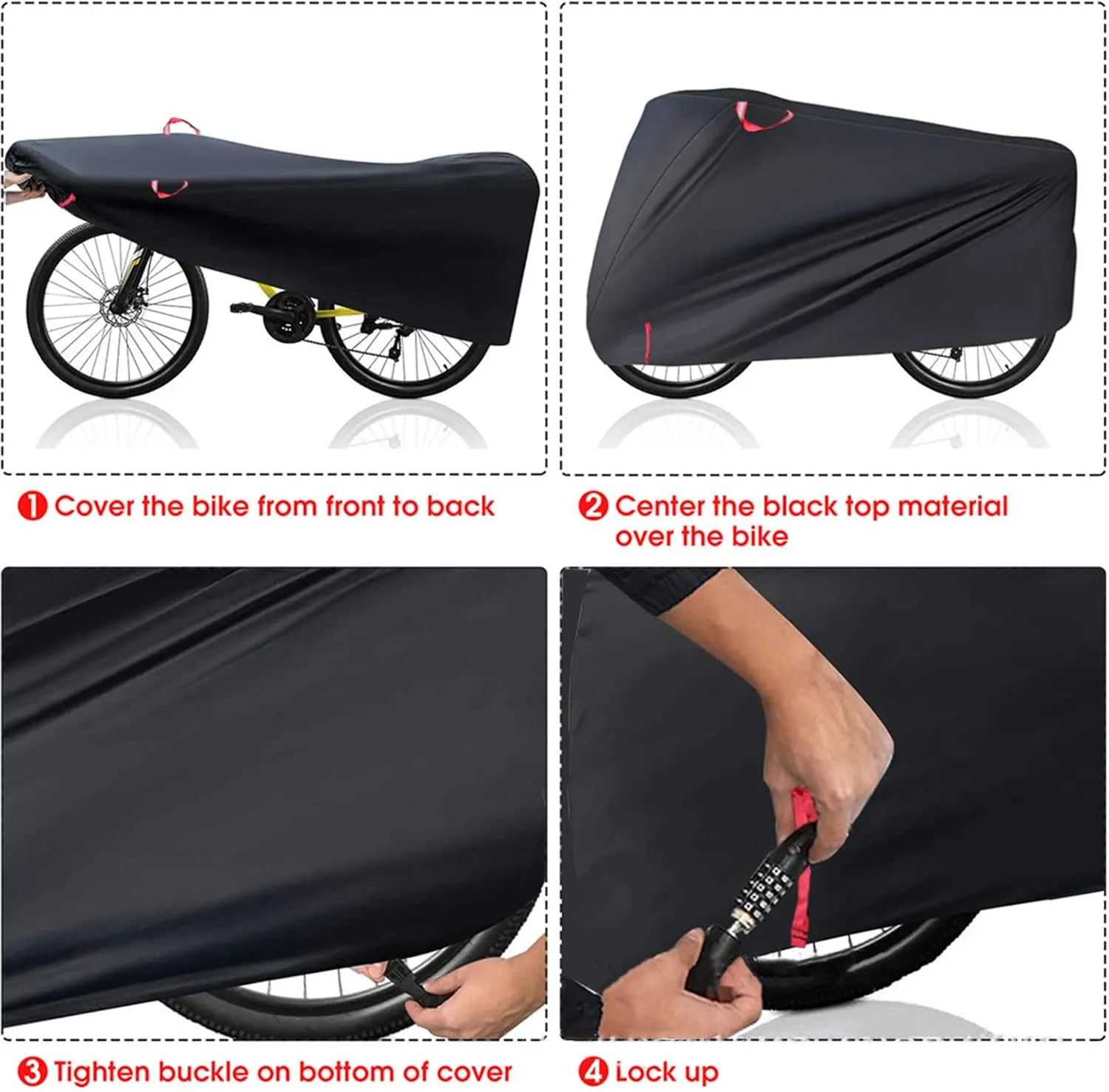 Bike Cover for Outside Storage, 210D Outdoor Waterproof Bicycle Covers Rain Sun UV Dust Proof with Lock Hole, Ideal for Mountain Road Electric Bike,Black,190X65X98cm