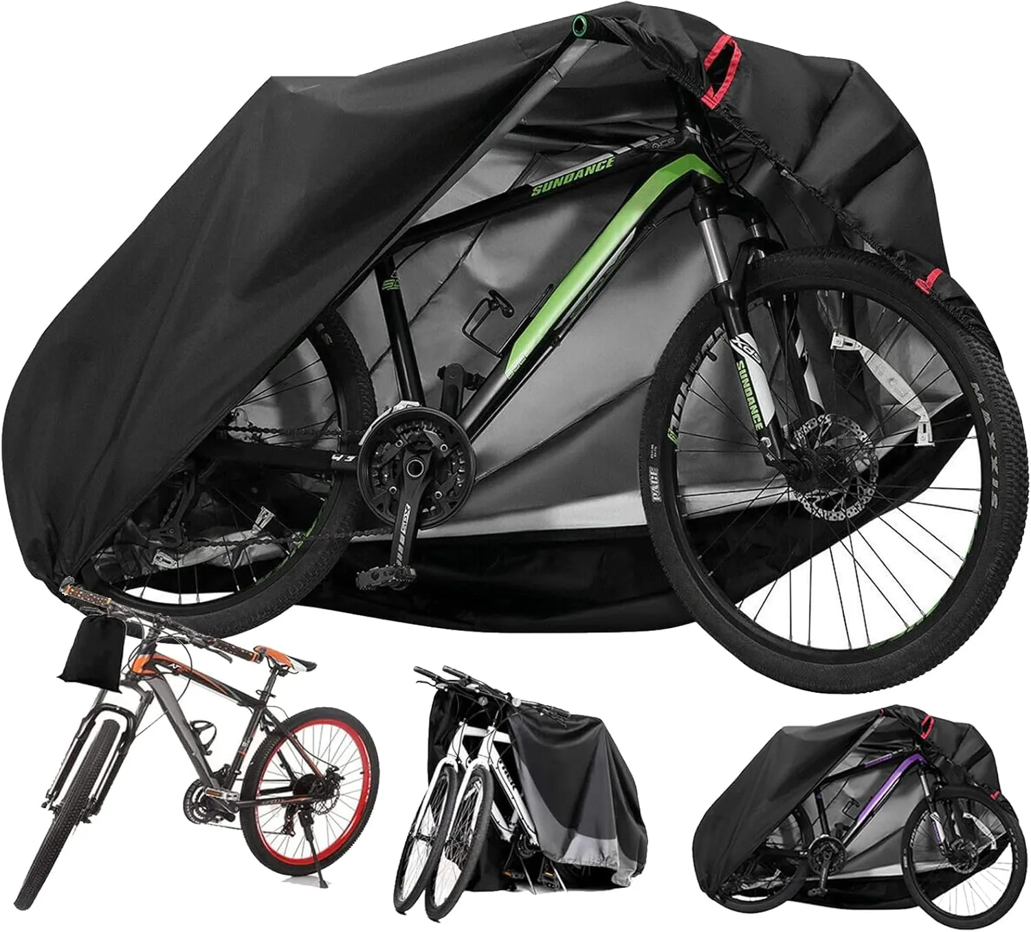 Bike Cover for Outside Storage, 210D Outdoor Waterproof Bicycle Covers Rain Sun UV Dust Proof with Lock Hole, Ideal for Mountain Road Electric Bike,Black,190X65X98cm