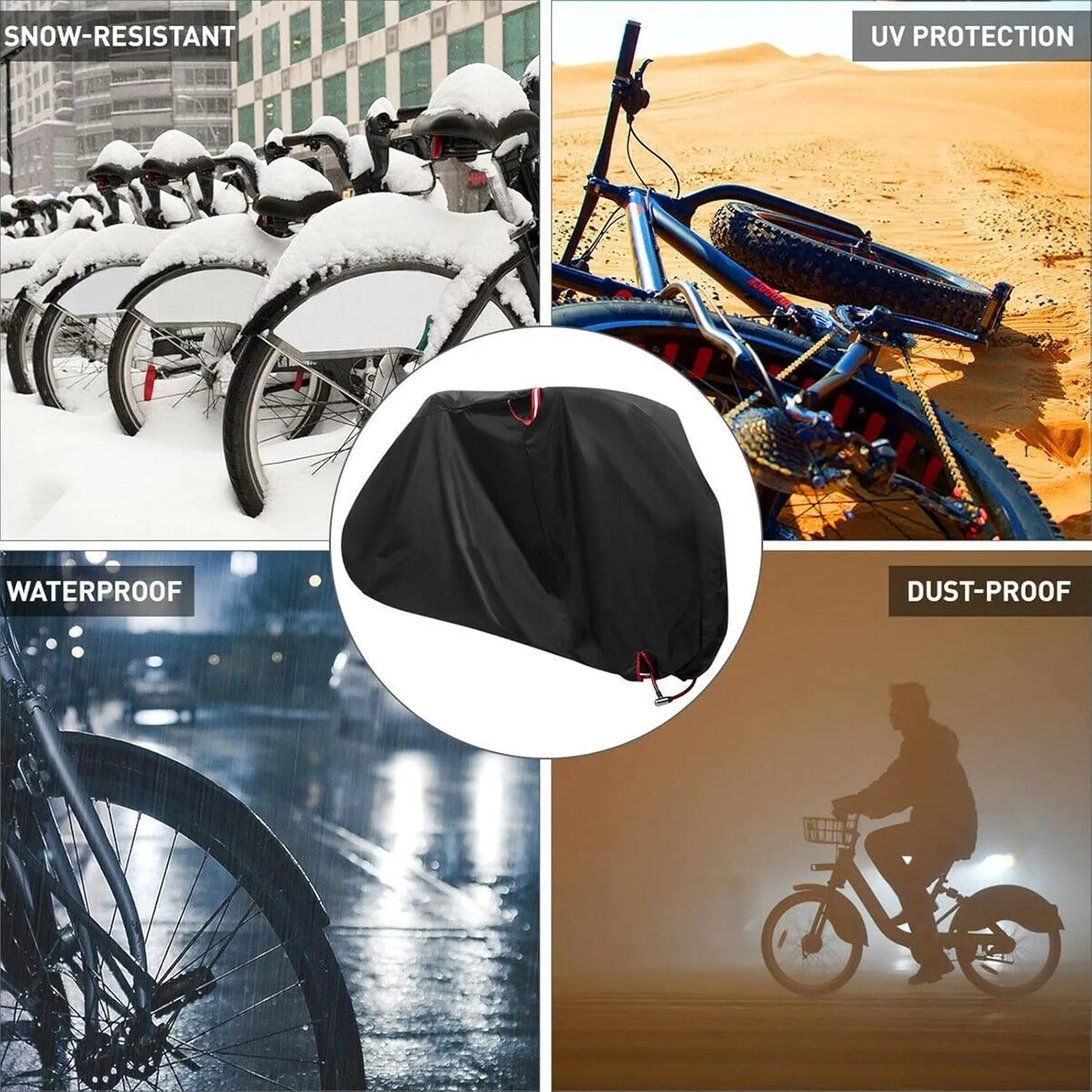 Bike Cover for Outside Storage, 210D Outdoor Waterproof Bicycle Covers Rain Sun UV Dust Proof with Lock Hole, Ideal for Mountain Road Electric Bike,Black,190X65X98cm