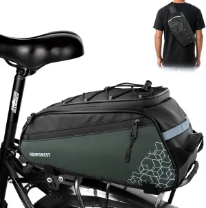 Bike Rear Rack Bag,9L PVC Waterproof Bike Trunk Bag for Road and Mountain Bikes,Bicycle Rear Seat Bag with Rain Cover Bike Saddle Bag for Cycling Trip (Brown green)