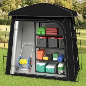 Bike Storage Shed Tent, Portable Bicycle Storage Sheds with 210D Oxford Fabric PU4000 Waterproof for 2-3 Bikes, Outdoor Waterproof Bike Covers for Motorcycle, Garden Tools, Lawn Mower Black