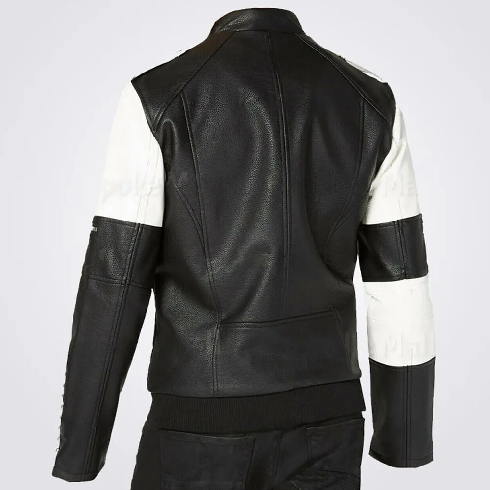 biker jacket, black jacket, black white jacket, silver studded jacket, studded jacket