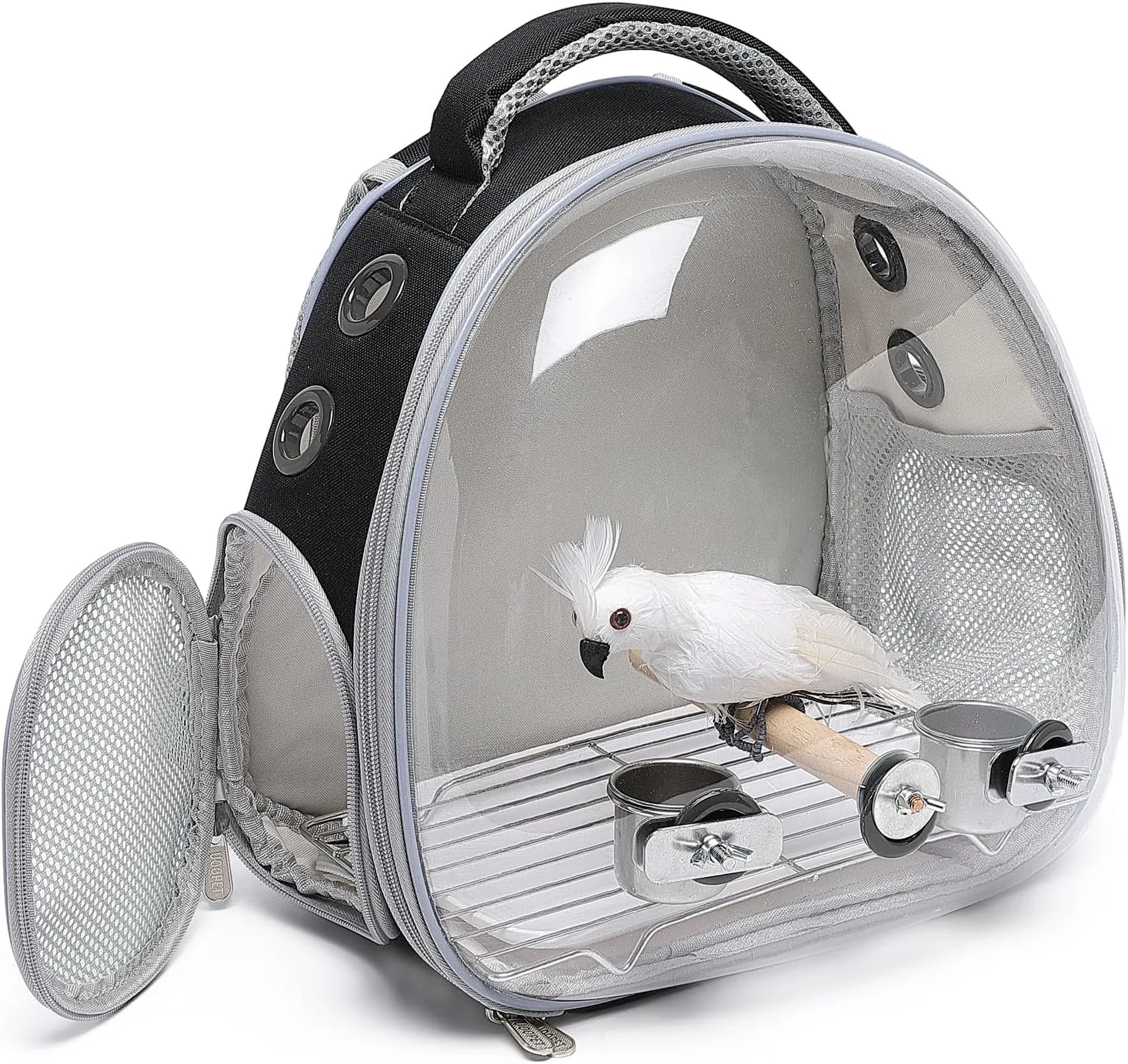 Bird Carrier Cage, Pet Travel Carrier Backpack with Standing Perch,Parrot Cockatiel Carrier Bag, Food Bowl for Lovebirds Conures Parakeet Budgie Canary & Small Animal (Accessories Black)