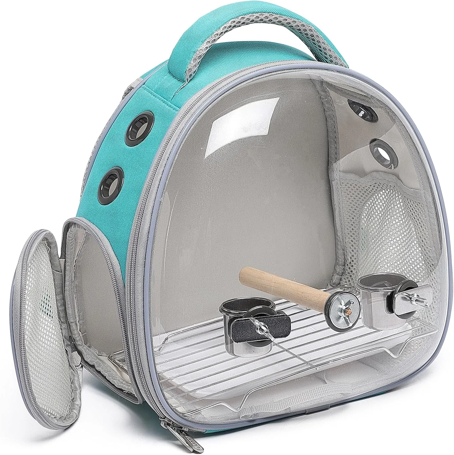 Bird Carrier Cage, Pet Travel Carrier Backpack with Standing Perch,Parrot Cockatiel Carrier Bag, Food Bowl for Lovebirds Conures Parakeet Budgie Canary & Small Animal(Green Accessories)