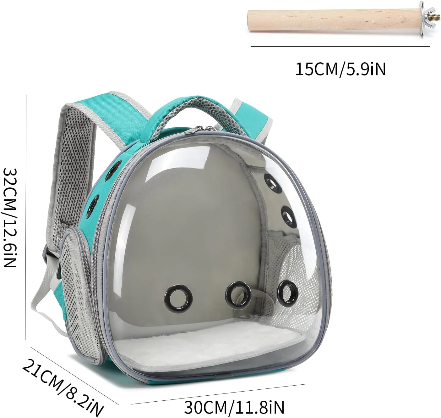 Bird Carrier Cage, Pet Travel Carrier Backpack with Standing Perch,Parrot Cockatiel Carrier Bag, Food Bowl for Lovebirds Conures Parakeet Budgie Canary & Small Animal(Green Accessories)