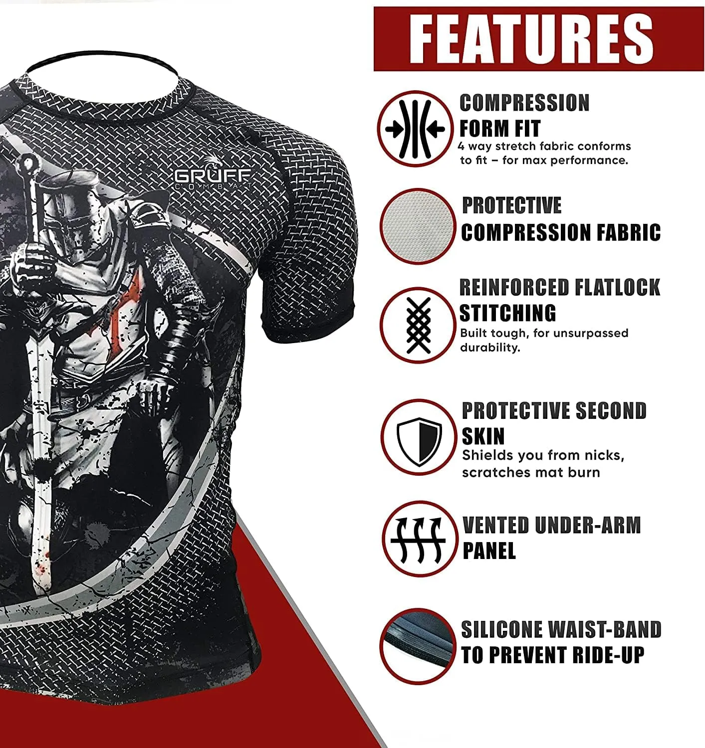 BJJ Rash Guards Grappling MMA Jiu Jitsu No Gi UFC Shirt Fight Wear, Short Sleeves