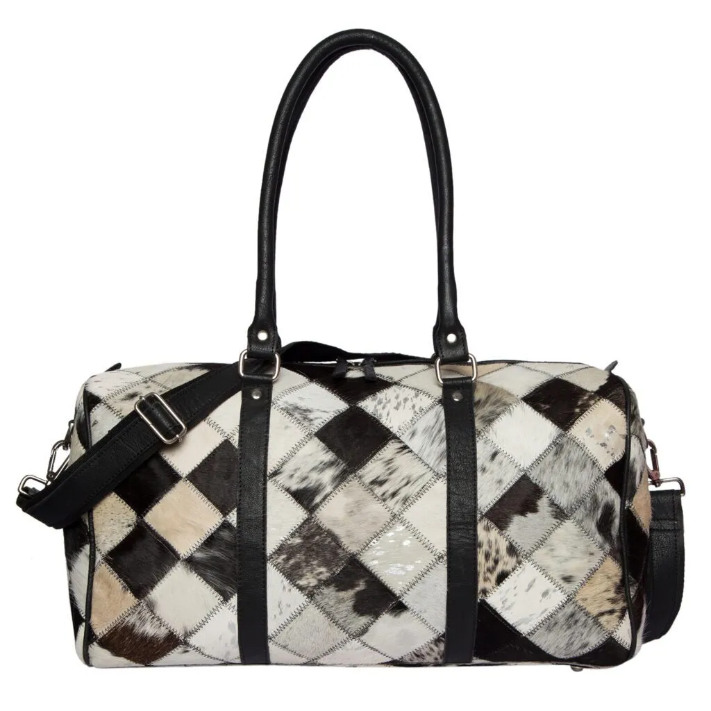 Black and White Patchwork Cowhide Travel Bag