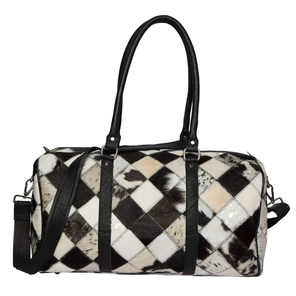 Black and White Patchwork Cowhide Travel Bag