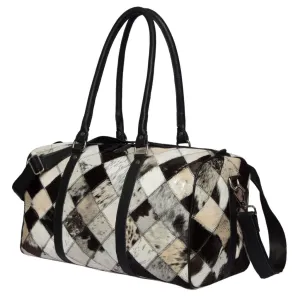 Black and White Patchwork Cowhide Travel Bag