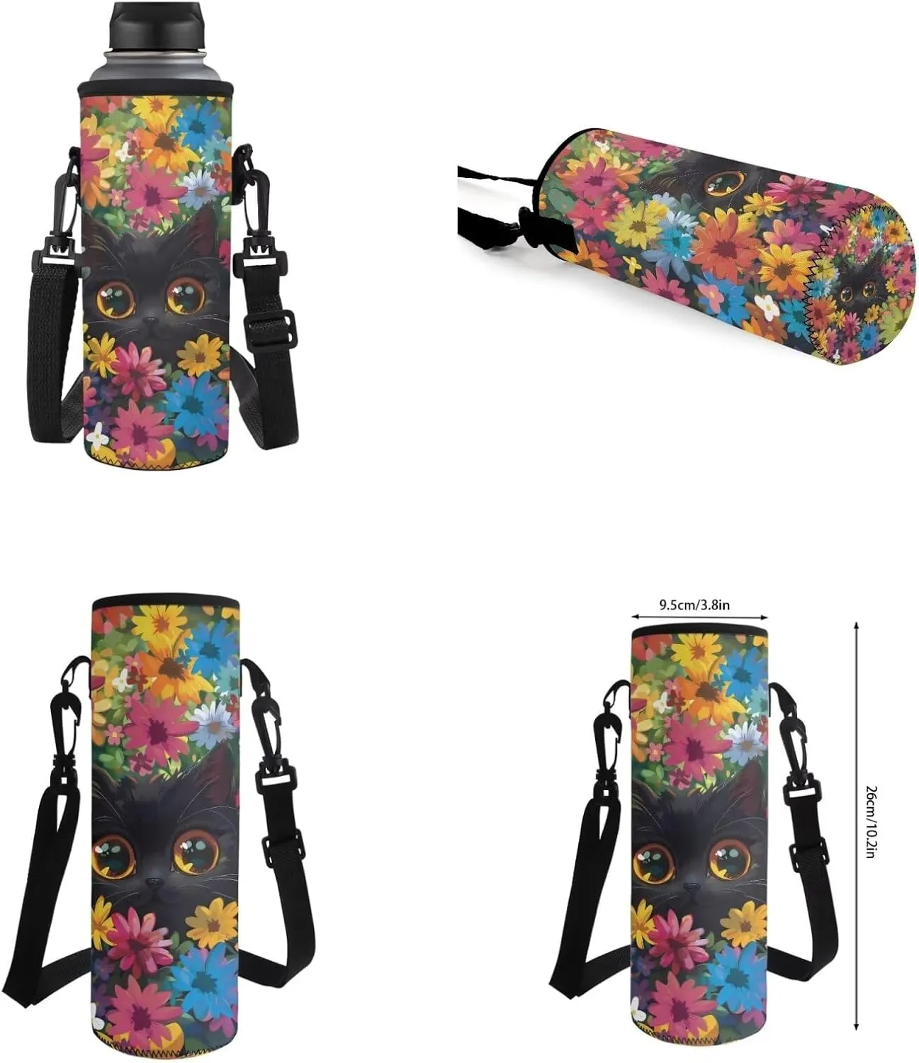 Black Cat Bookbag and Lunch Box Set for Girls Boys Middle-School Primary School Bag Bookbag with Water Bottle Holder Back To School Backpack Set Brightly Colored and Patterned