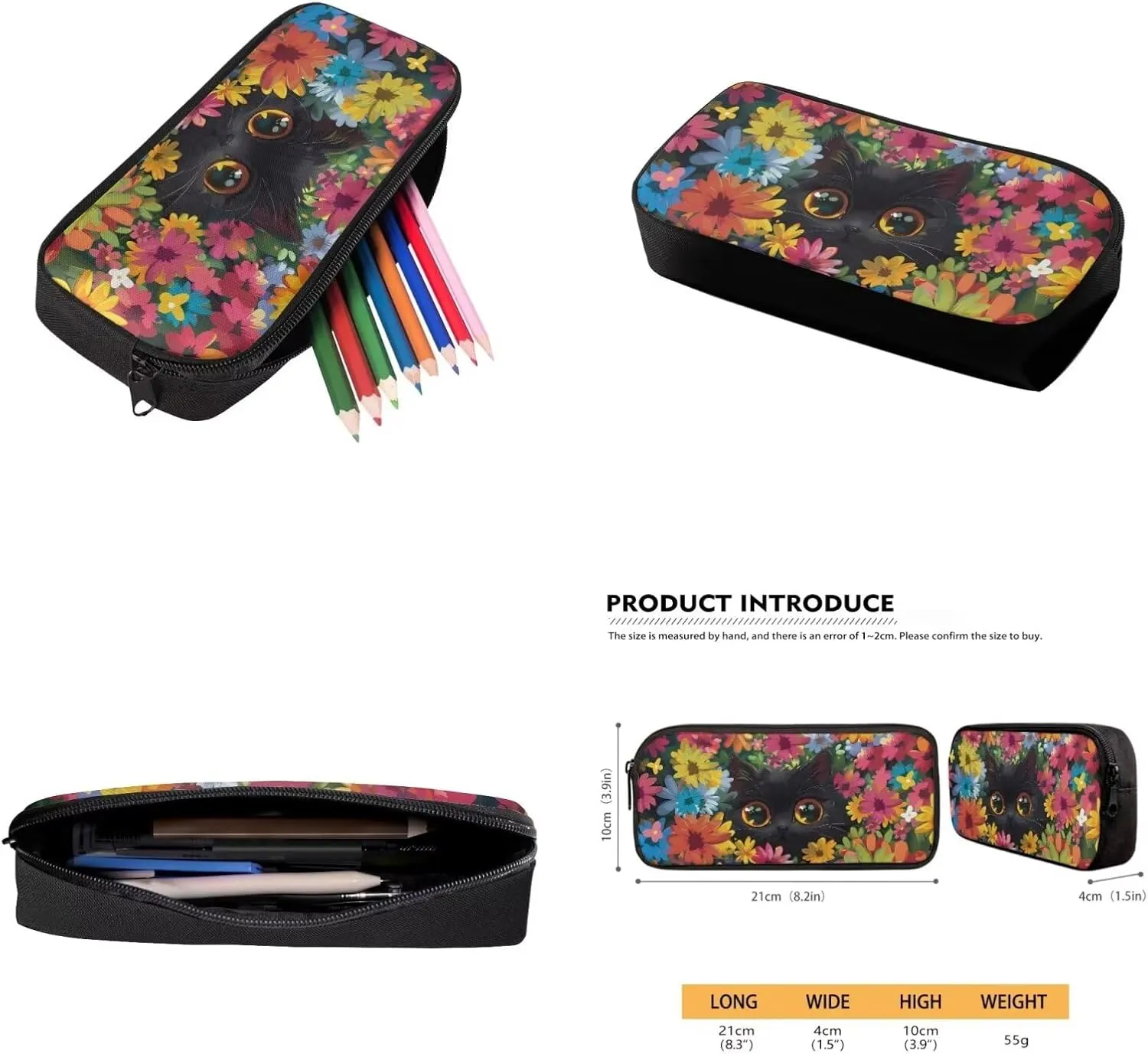 Black Cat Bookbag and Lunch Box Set for Girls Boys Middle-School Primary School Bag Bookbag with Water Bottle Holder Back To School Backpack Set Brightly Colored and Patterned