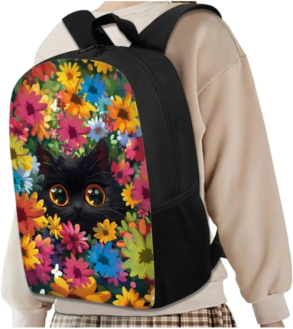 Black Cat Bookbag and Lunch Box Set for Girls Boys Middle-School Primary School Bag Bookbag with Water Bottle Holder Back To School Backpack Set Brightly Colored and Patterned