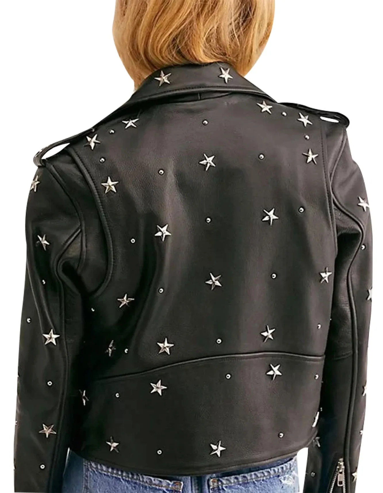 Black Leather Cropped Studded Jacket