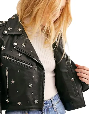 Black Leather Cropped Studded Jacket