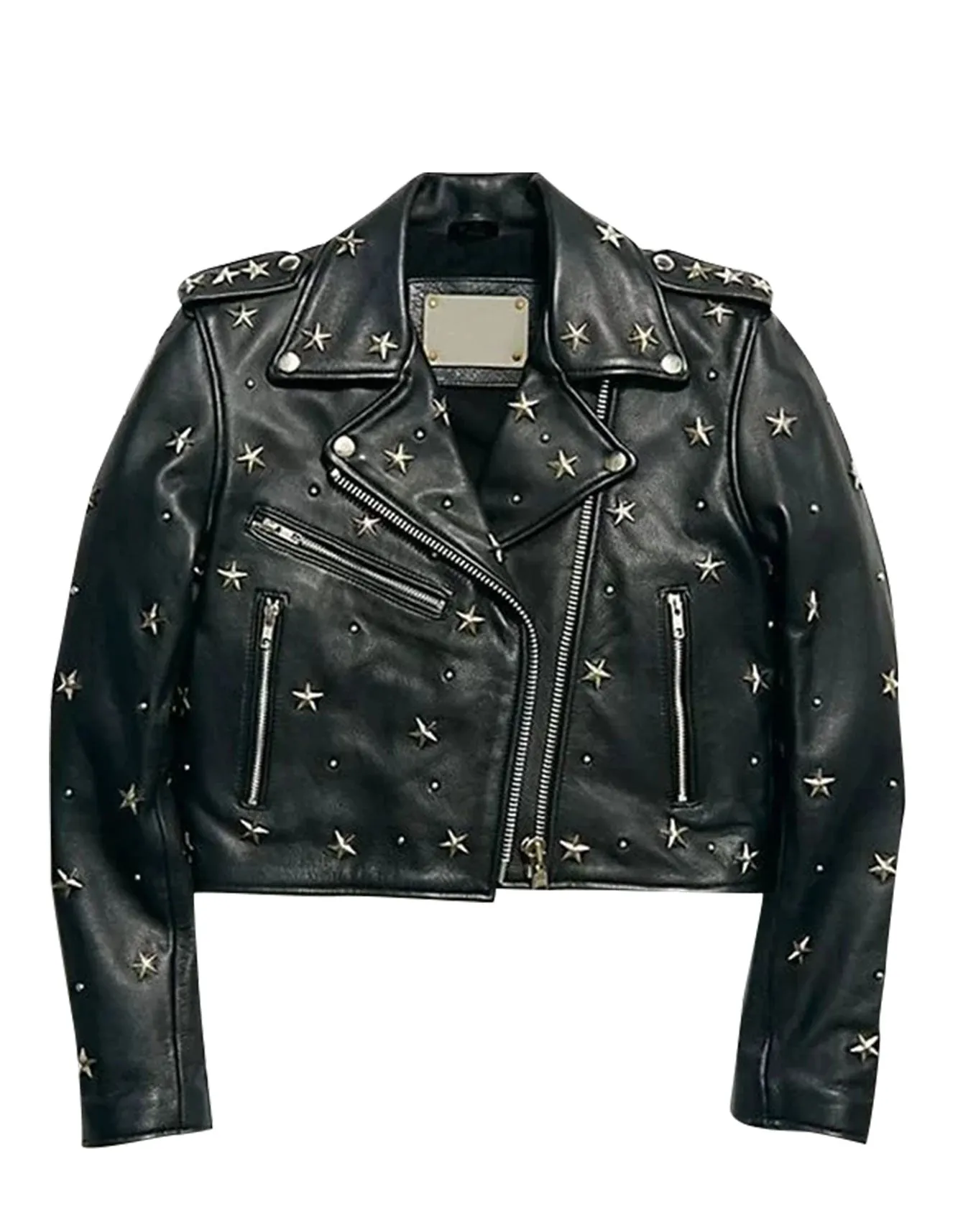 Black Leather Cropped Studded Jacket