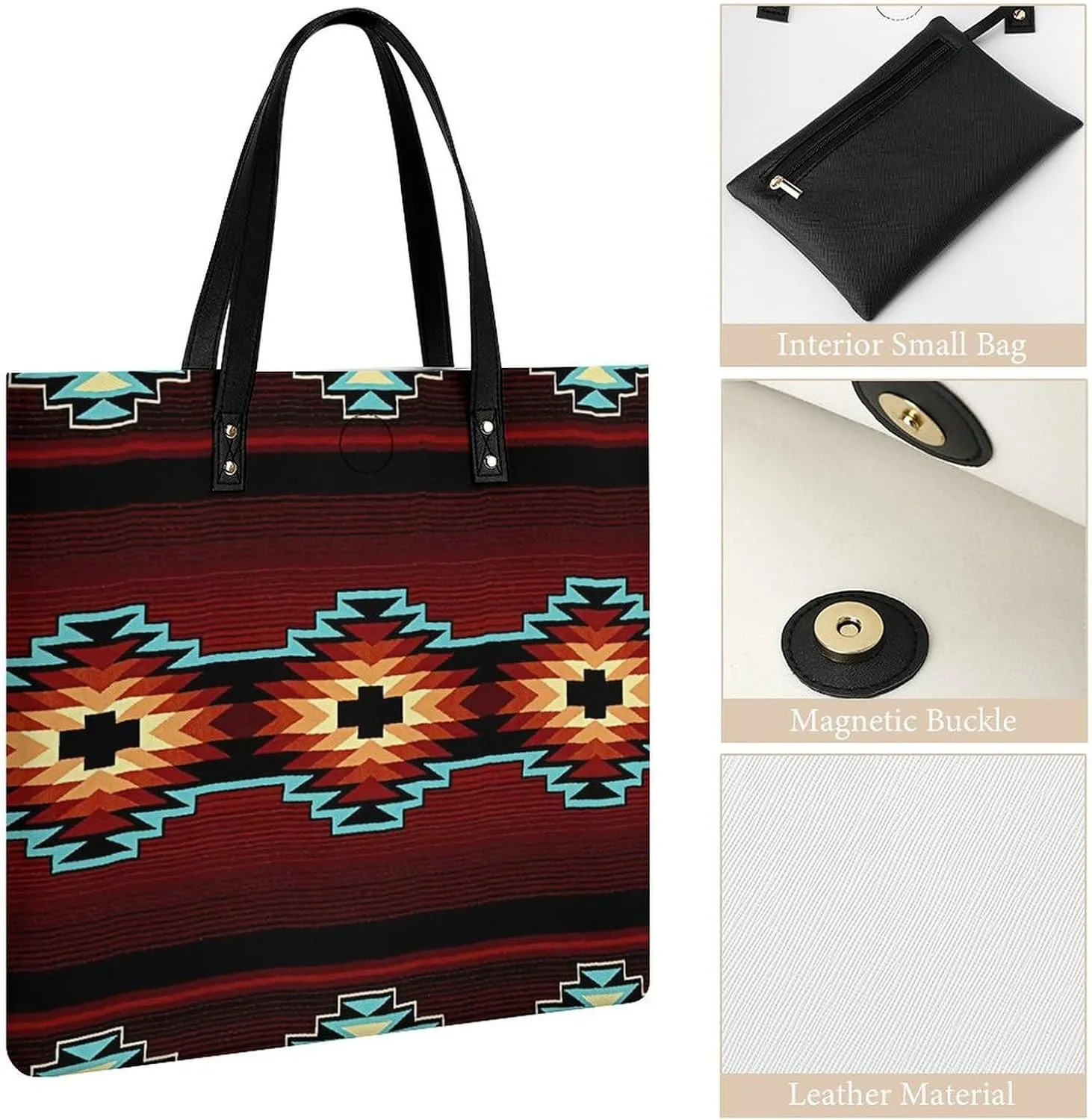 Black Retro Large Capacity Leather Handbag