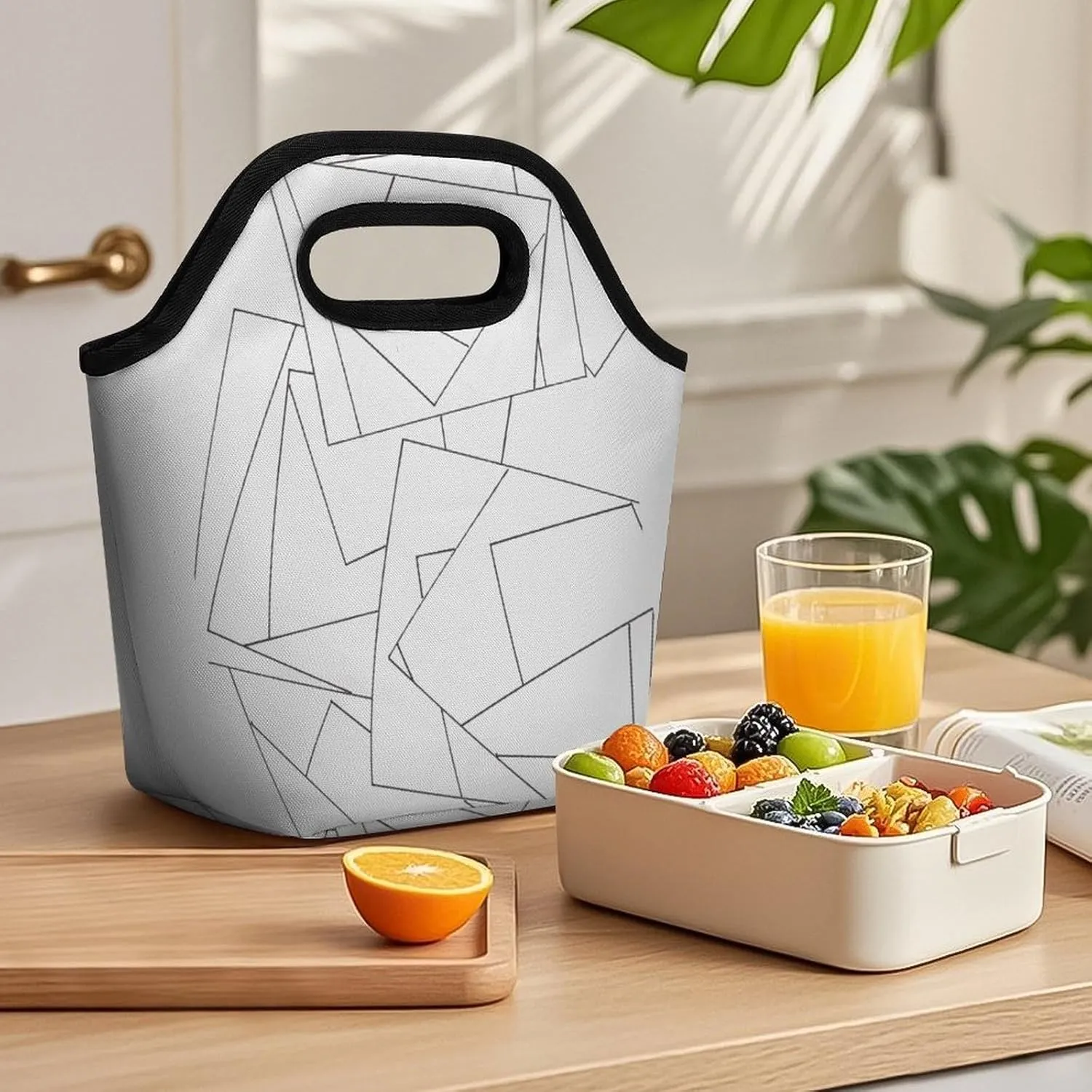 Black Retro Portable Portable Dining Bag, Large Capacity Dining Bag