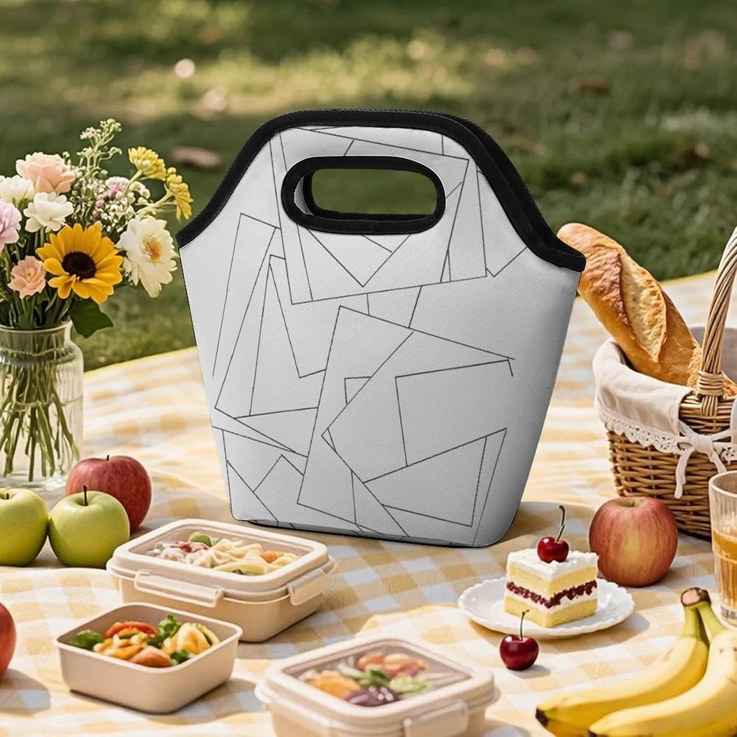 Black Retro Portable Portable Dining Bag, Large Capacity Dining Bag