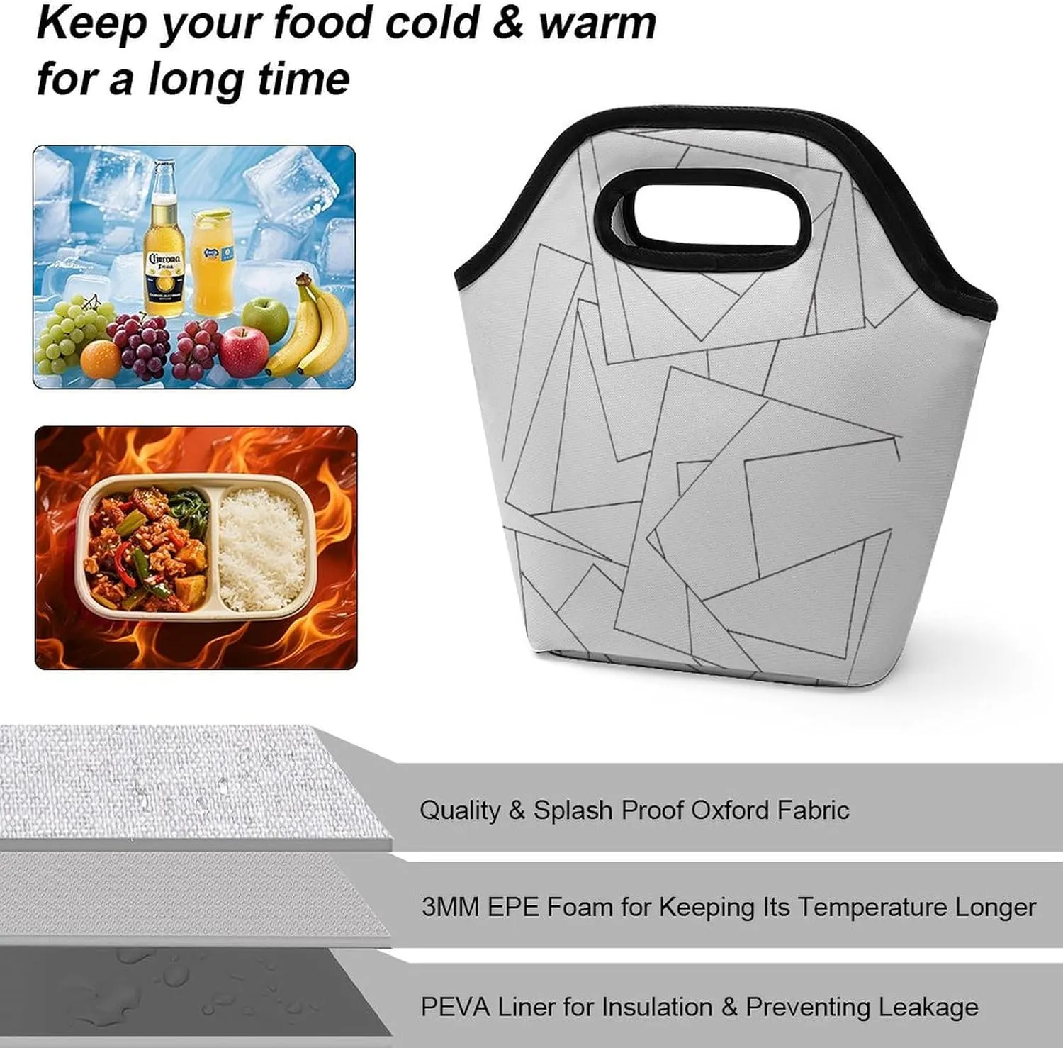 Black Retro Portable Portable Dining Bag, Large Capacity Dining Bag